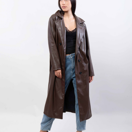 Faux leren trenchcoat met band ssae 546777