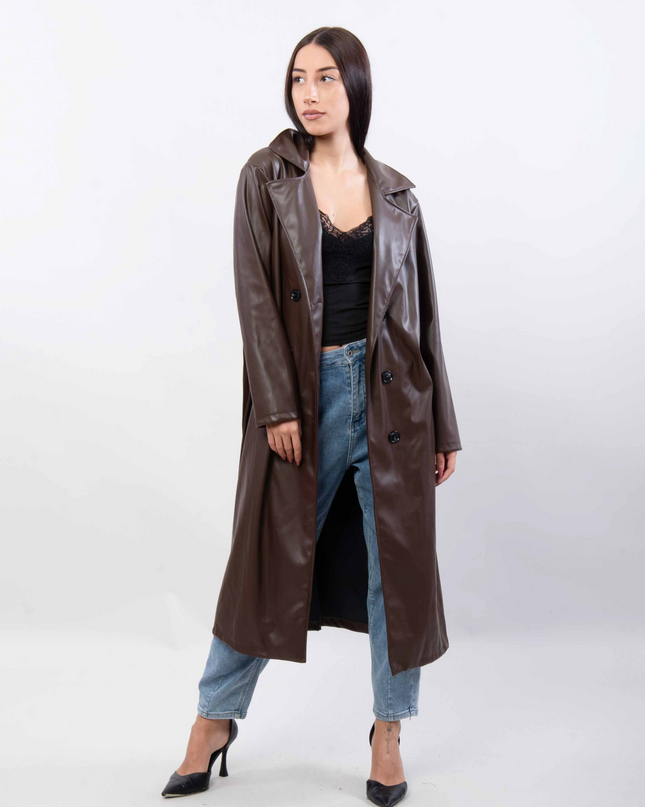 Faux leren trenchcoat met band ssae 546777
