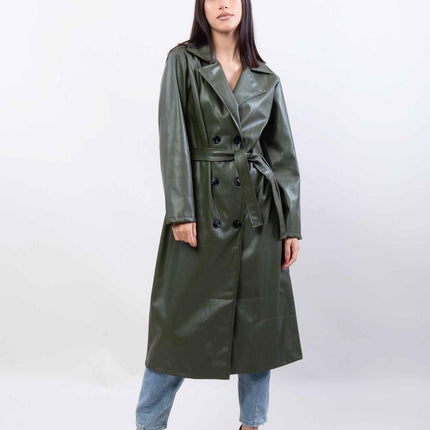 Faux leren trenchcoat met band ssae 546777