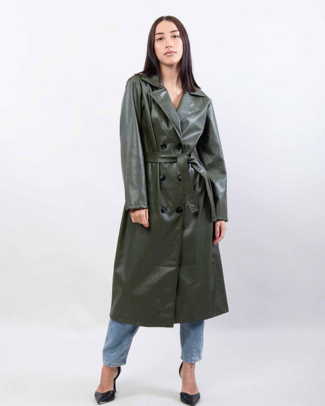 Faux leren trenchcoat met band ssae 546777