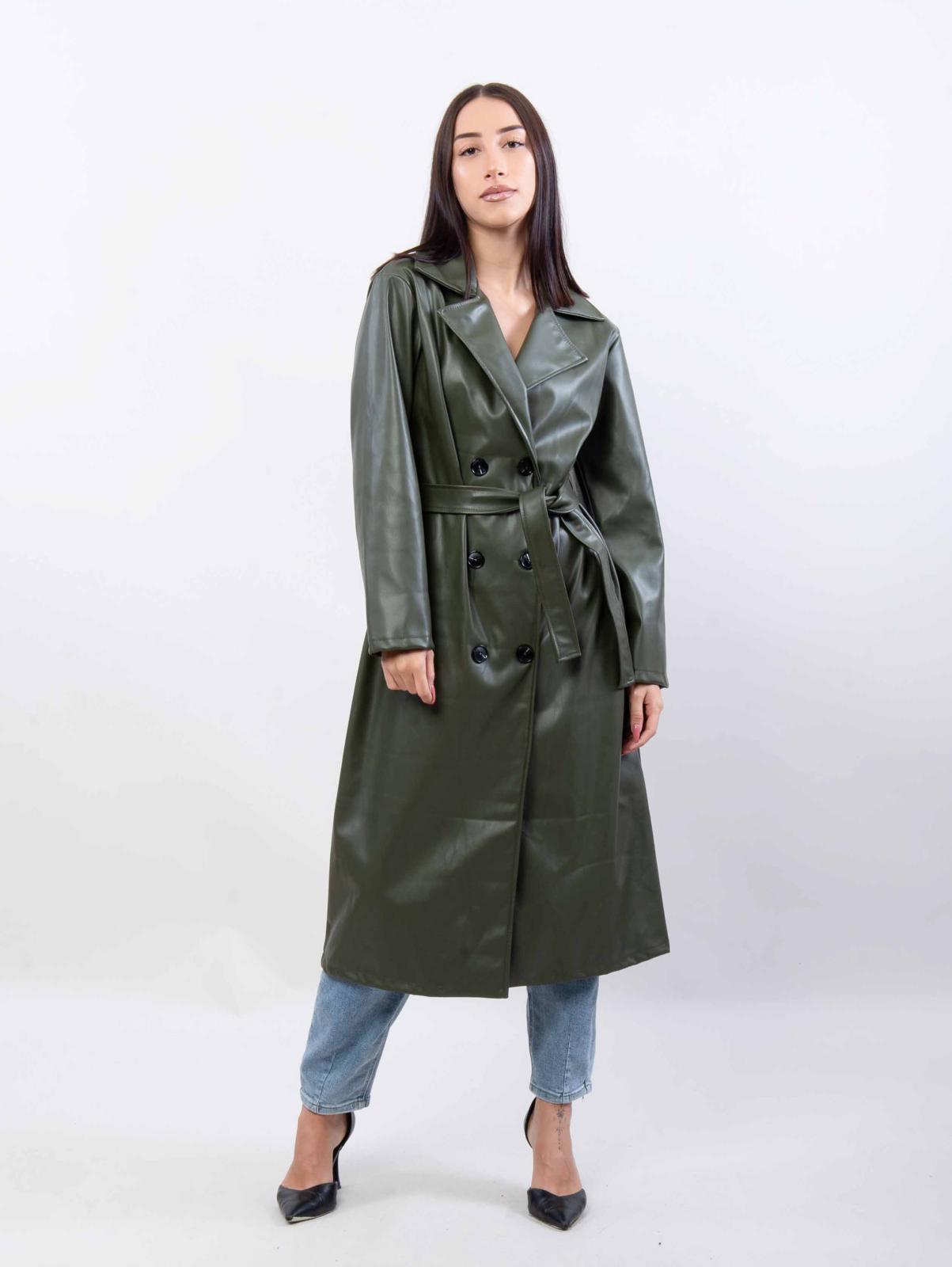 Faux leren trenchcoat met band ssae 546777