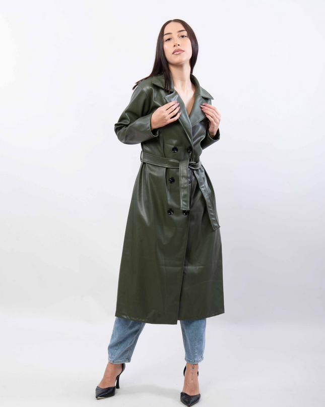 Faux leren trenchcoat met band ssae 546777