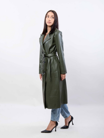 Faux leren trenchcoat met band ssae 546777