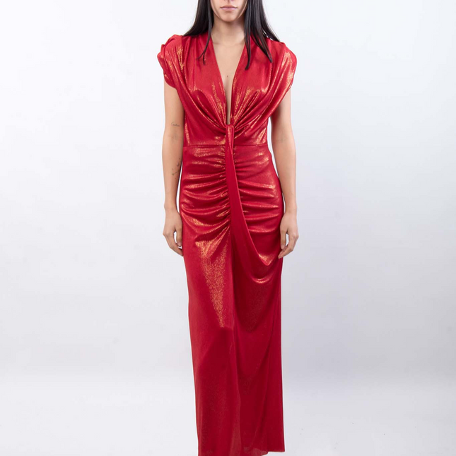 Lurex Mixed Shiny Lange Jurk met Split ssae17758