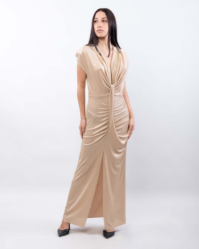 Lurex Mixed Shiny Lange Jurk met Split ssae17758