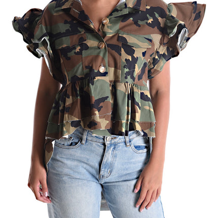 Camouflage blouse met ruches SSE120098