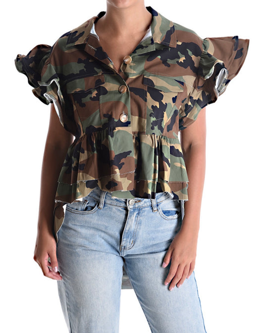 Camouflage blouse met ruches SSE120098