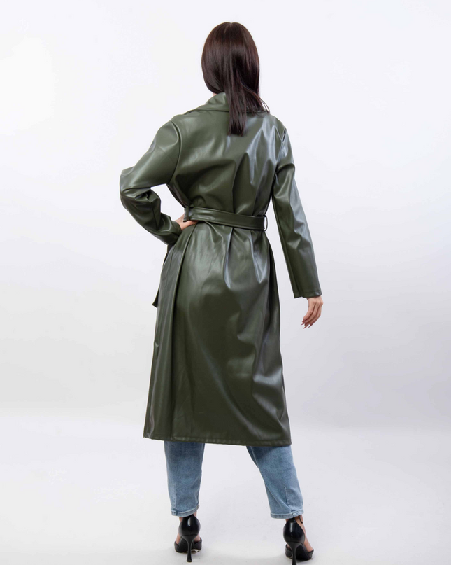 Faux leren trenchcoat met band ssae 546777
