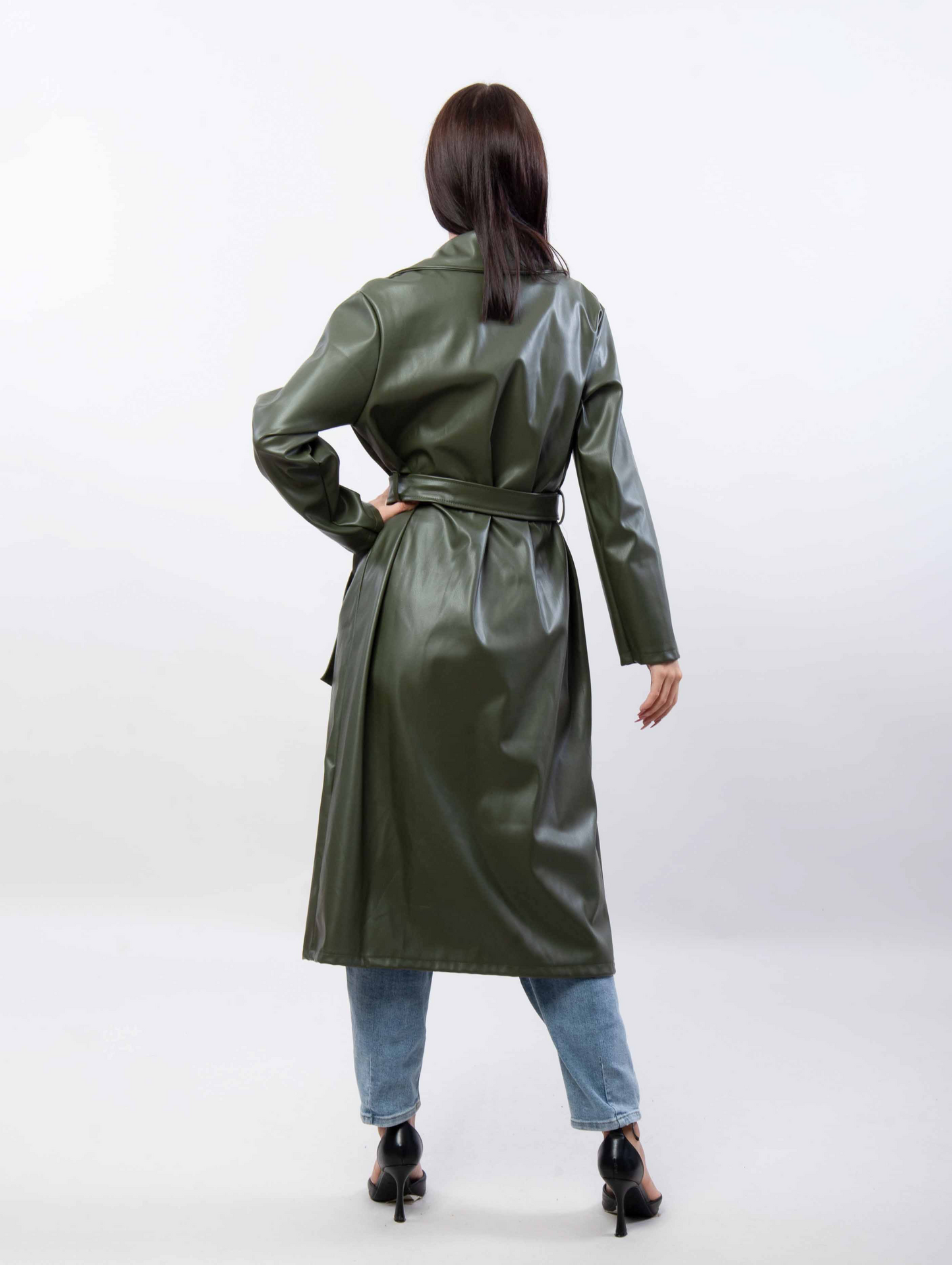 Faux leren trenchcoat met band ssae 546777