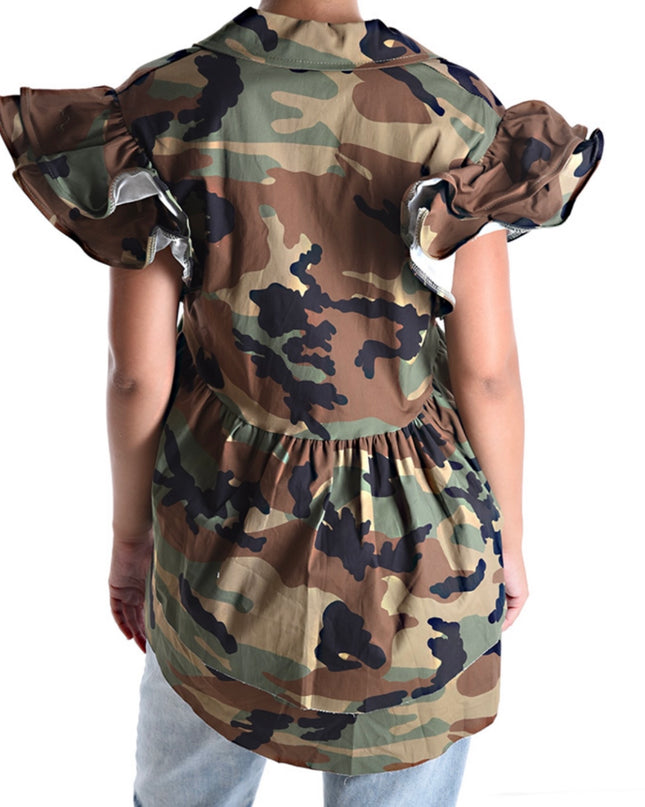 Camouflage blouse met ruches SSE120098