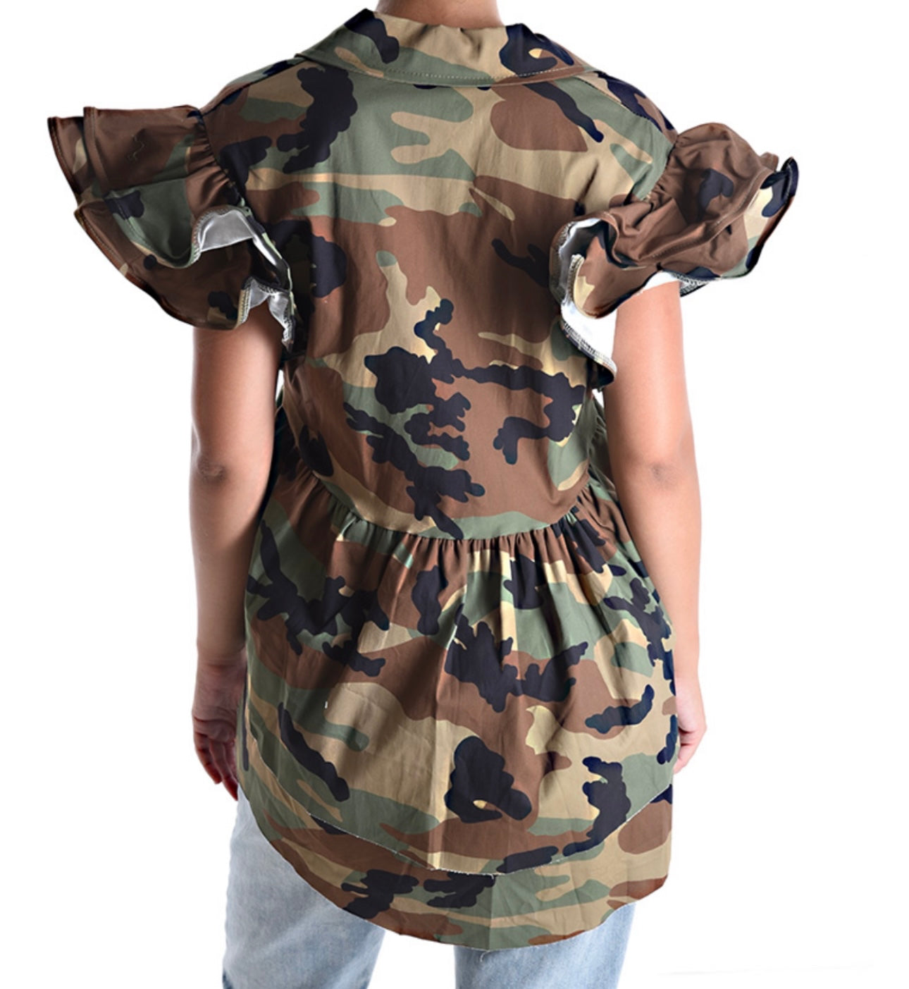 Camouflage blouse met ruches SSE120098
