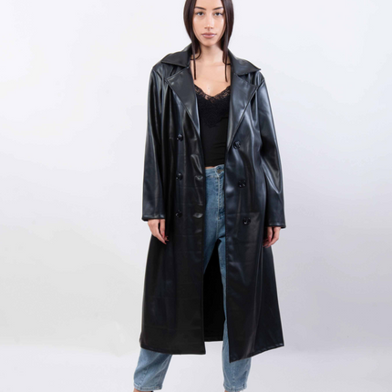 Faux leren trenchcoat met band ssae 546777