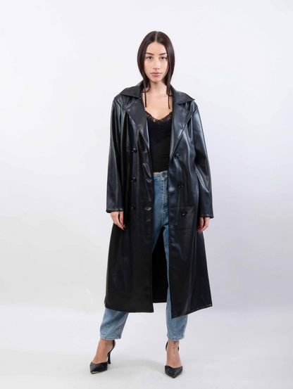 Faux leren trenchcoat met band ssae 546777