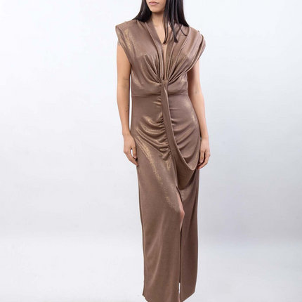 Lurex Mixed Shiny Lange Jurk met Split ssae17758