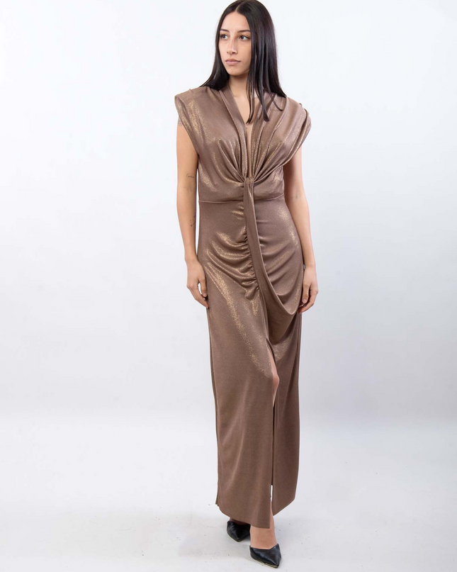 Lurex Mixed Shiny Lange Jurk met Split ssae17758