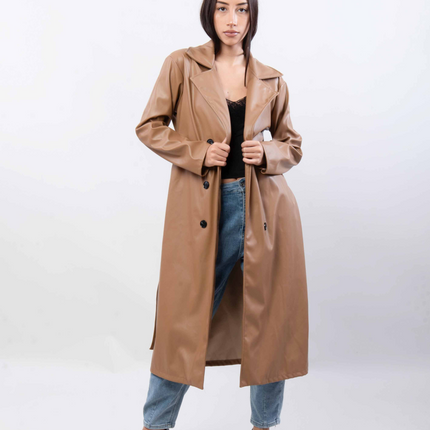 Faux leren trenchcoat met band ssae 546777