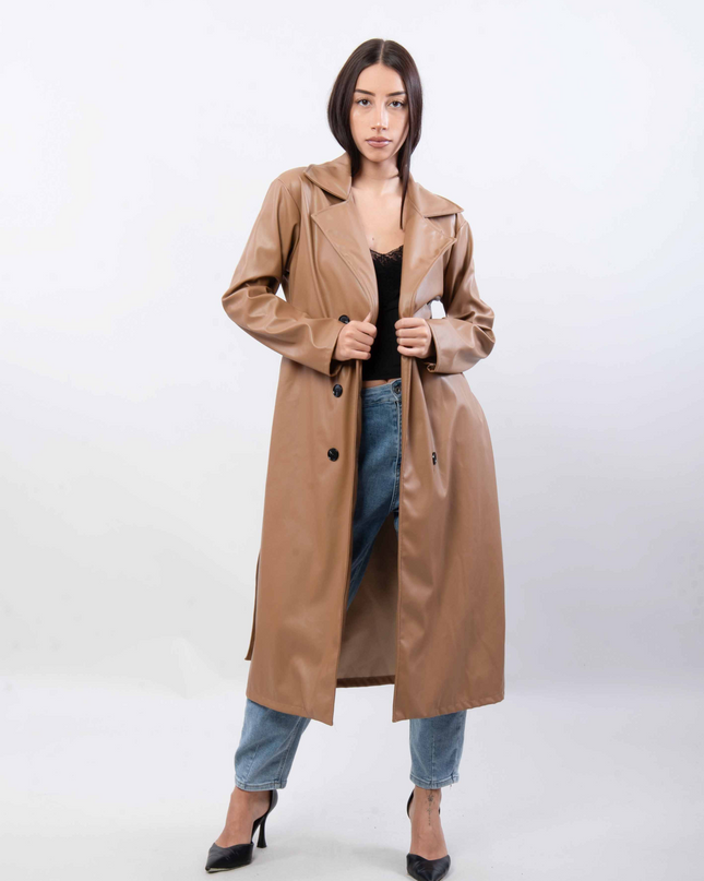 Faux leren trenchcoat met band ssae 546777