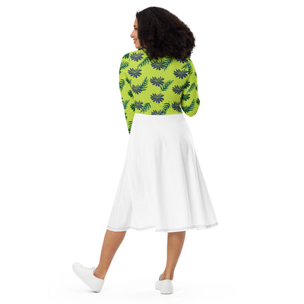 All-over print long sleeve midi dress