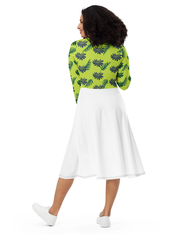 All-over print long sleeve midi dress