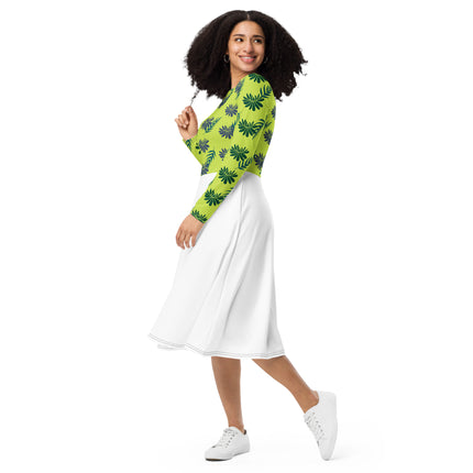 All-over print long sleeve midi dress