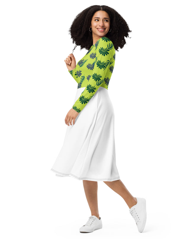 All-over print long sleeve midi dress