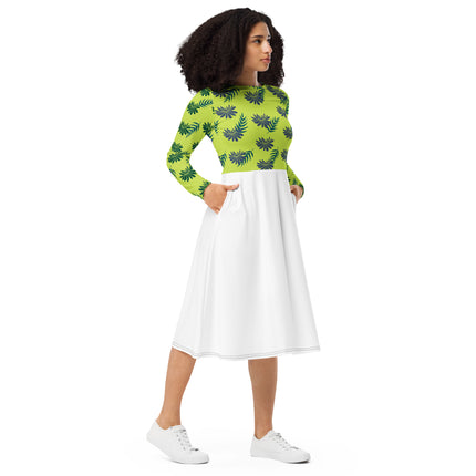 All-over print long sleeve midi dress