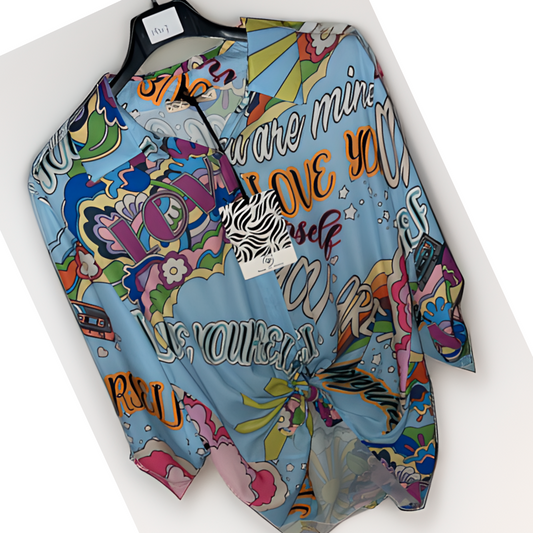 Pop-Art-Print Overhemd Met Korte Mouwen En Knoop SSE123245
